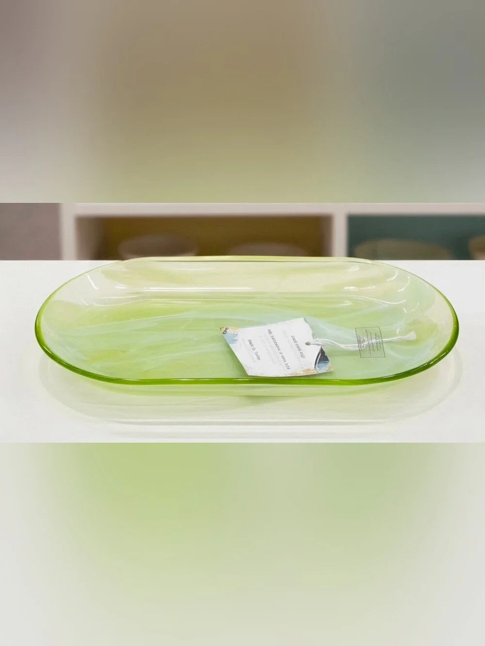 Green Glass Oval Serving Platter - Elegant Tableware